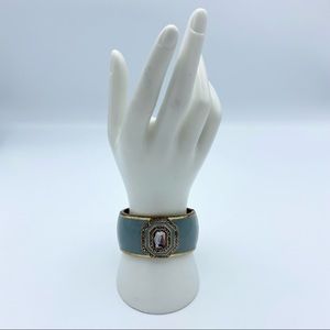Enamel Light Green Gold Tone Rhinestone Circle Clamper Bracelet
